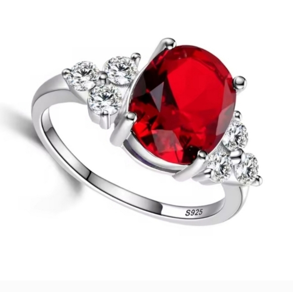 Elegant Red Gemstone 925 Silver Ring Sz 5